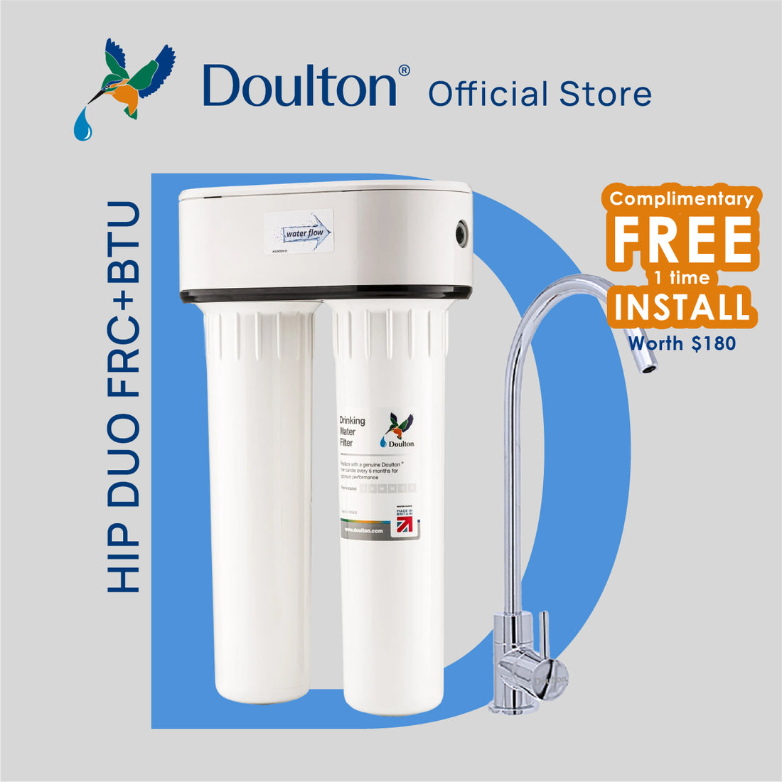 Doulton HIP DUO BTU (2501) Biotect Ultra +plus Fluoride Filter | or | KDF Filter | or Pfast Filter | Doulron Duo Under Sink Water Filter System