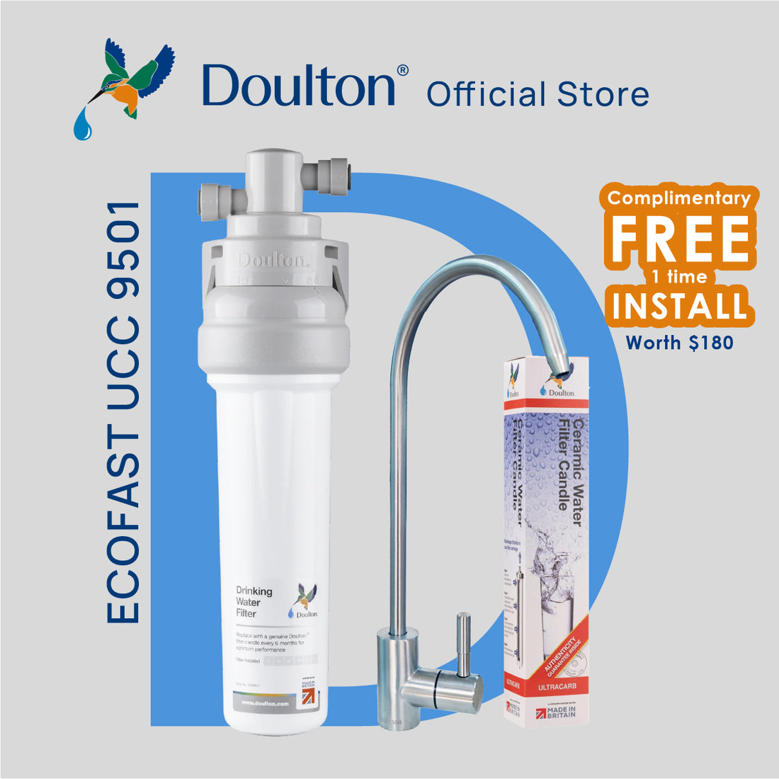 (Complimentary Free 1 x Time Installation) Doulton QT Ecofast Under-Sink Water Filtration System | Ultracarb Filter Excellence | Eco-Friendly British Innovation Since 1826