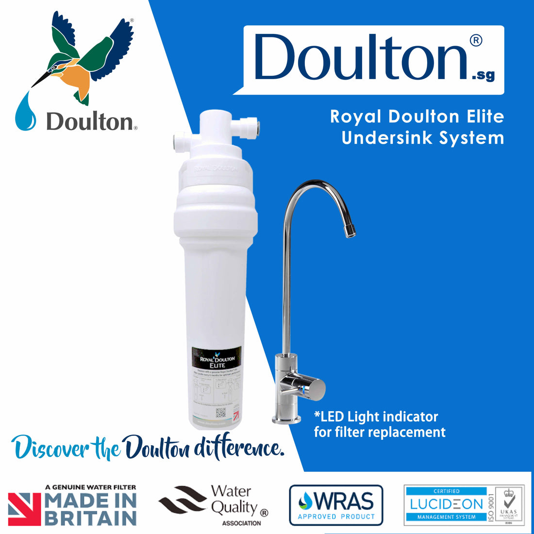 (Limited timer offer!) Plus (Free 1x adhoc Onsite installation) Royal Doulton Elite System: Premium 5-Stage Filtration for Pristine Drinking Water - British Heritage Since 1826
