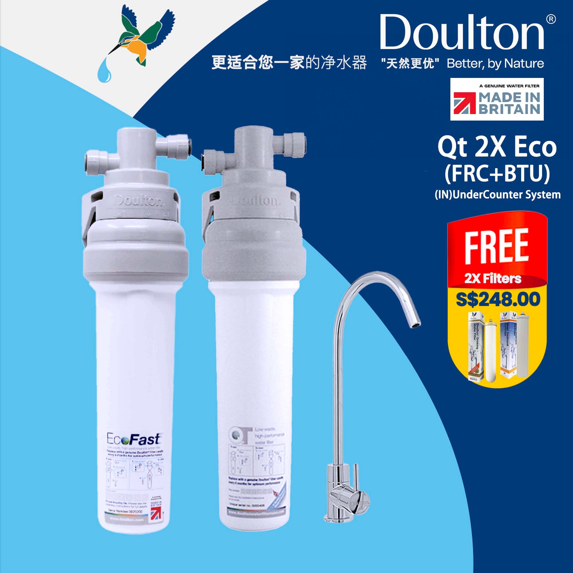 Discover Unmatched Purity with the Doulton 2X QT ECOFAST Combo: The Ultimate Quick Change Undercounter Water Purification System with Fluoride Treatment and NSF-Certified Biotect Ultra Filtration! Plus Anti Scale | FREE Installation + 2 eXtra Filters