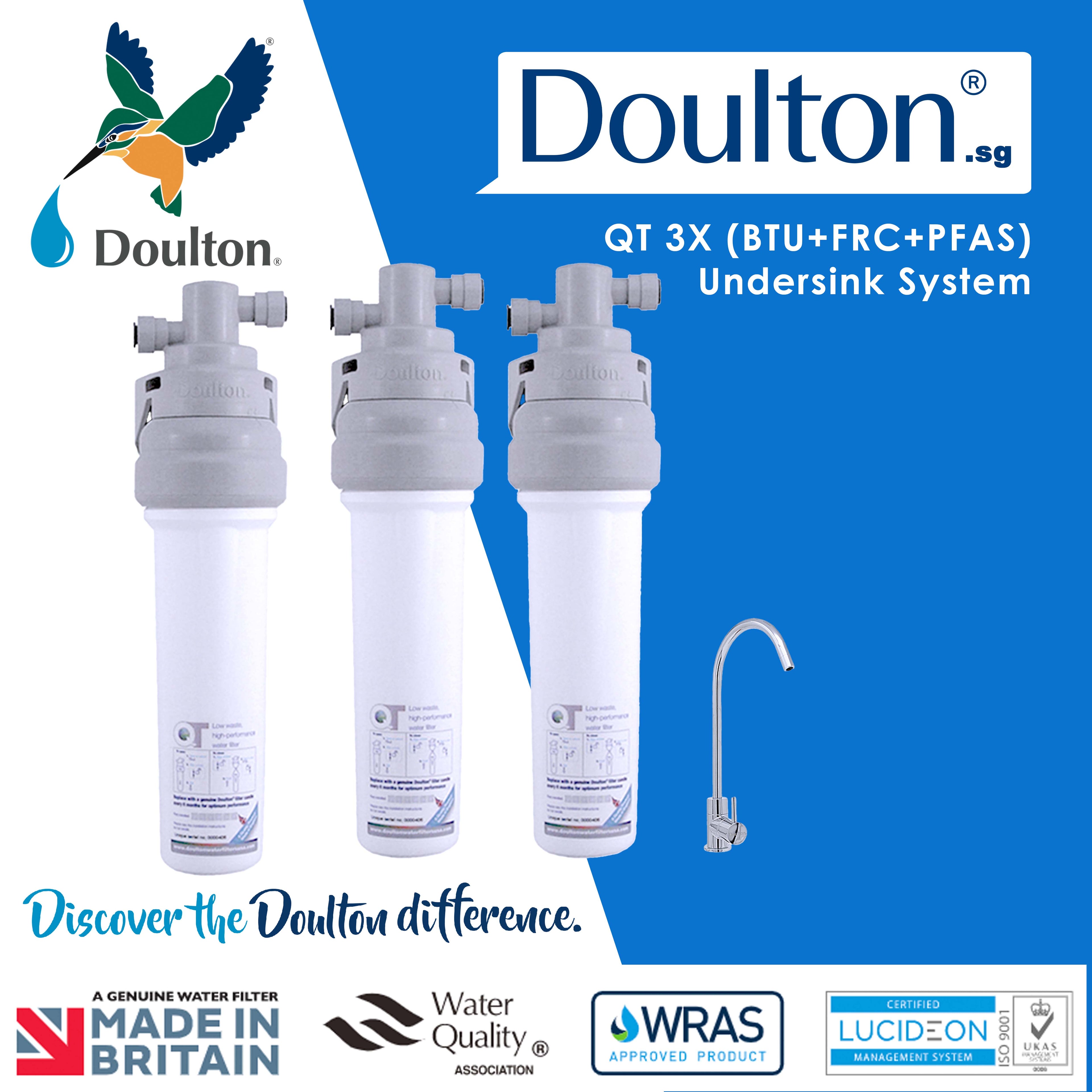 (Limited time offer! Free 1x adhoc Onsite installation) Doulton QT 3X Ecofast | The Ultimate Quick Change Undercounter Water Purification System with PFAS forever chemicals & Fluoride Treatment, NSF-Certified Biotect Ultra Filtration!