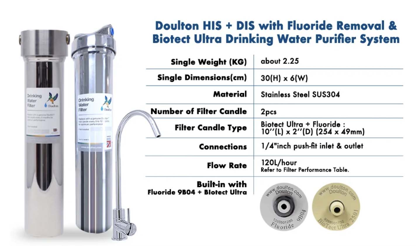 (Limited time offer! Free 1x adhoc Onsite installation) Doulton HIS + DIS Combo: The Ultimate Stainless Steel Undercounter Water Purification System with Fluoride Treatment and NSF-Certified Biotect Ultra Filtration!