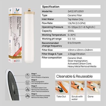 Doulton HIP DUO BTU (2501) Biotect Ultra +plus Fluoride Filter | or |  KDF Filter | or Pfast Filter | Doulron Duo Under Sink Water Filter System