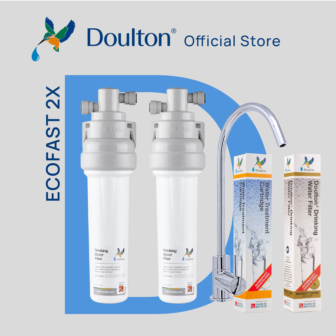 (Limited time offer! Free 1x adhoc Onsite installation) Doulton 2X QT ECOFAST Combo: The Ultimate Quick Change Undercounter Water Purification System with Fluoride Treatment and NSF-Certified Biotect Ultra Filtration!  Plus Anti Scale