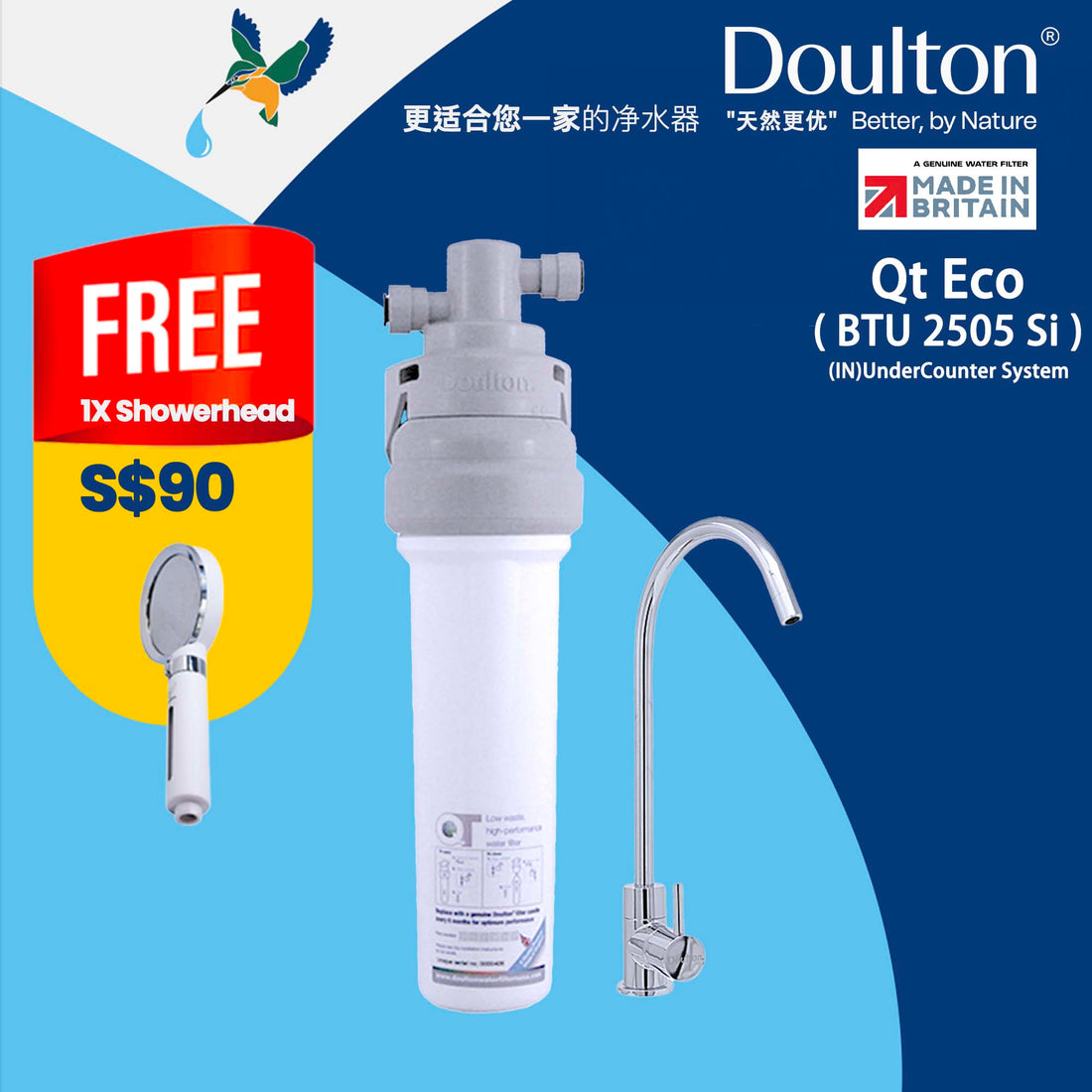 (FREE Installation + Showerhead Filter) Revolutionize Your Hydration: Embrace the Doulton QT Ecofast Under-Sink Filter with Cutting-Edge BTU 2505 Si Tech - Sustainable Purity Meets British Ingenuity Since 1826!