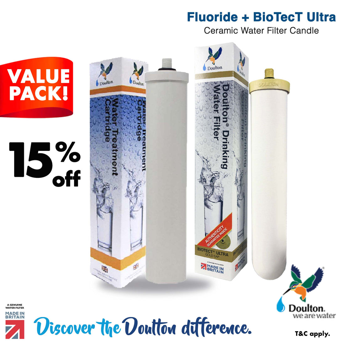 15% OFF+ Value Pack! Doulton Fluoride Filter + Biotect Ultra Drinking Water Filter Candle