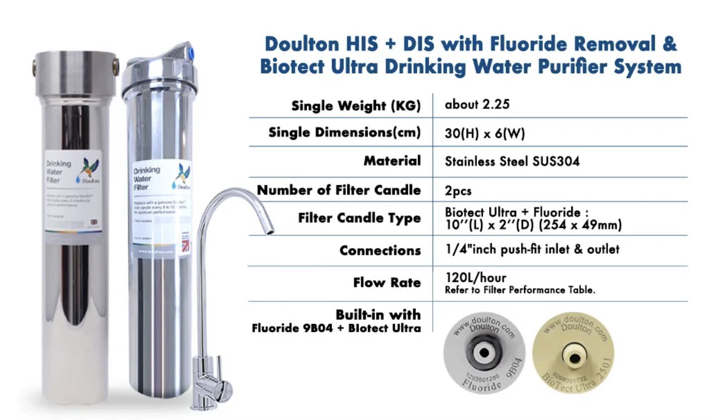 (limited time)Discover Unmatched Purity with the Doulton HIS + DIS Combo: The Ultimate Stainless Steel Undercounter Water Purification System with Fluoride Treatment and NSF-Certified Biotect Ultra Filtration! (FREE Installation! *S$150 + FREE 2 Filters)